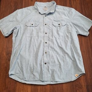 Carhartt Relaxed Fit Chambray Light Blue 5200 CBL Button Down Shirt, Men's 2XL